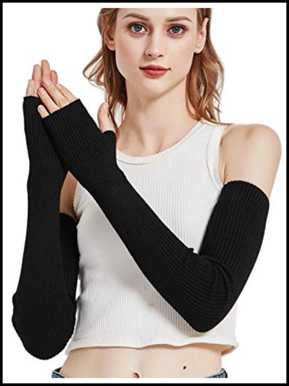 Wool Blend Arm Warmers Fingerless Long Gloves for Women